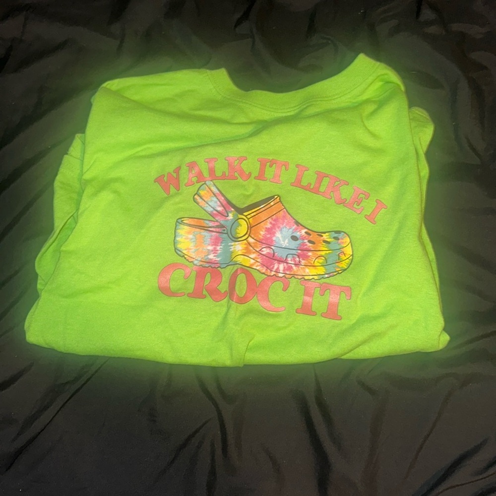 it is a custom made shirt, if you like crocs then you should like it